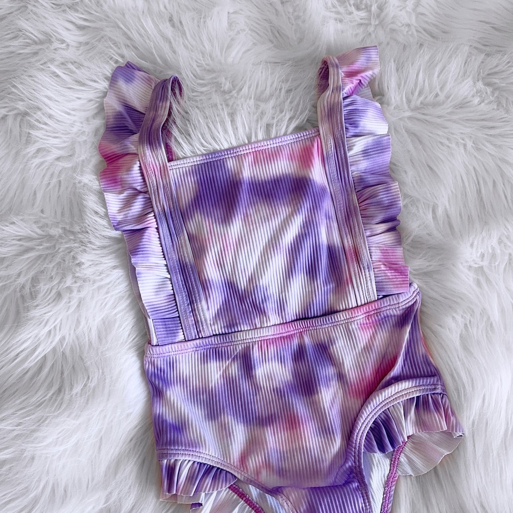 SHEIN Toddler Girls Purple and Pink Watercolor One Piece Swimsuit size 4